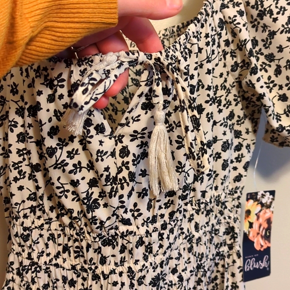 Hint of Blush M White with Black Floral Dress - Picture 2 of 9